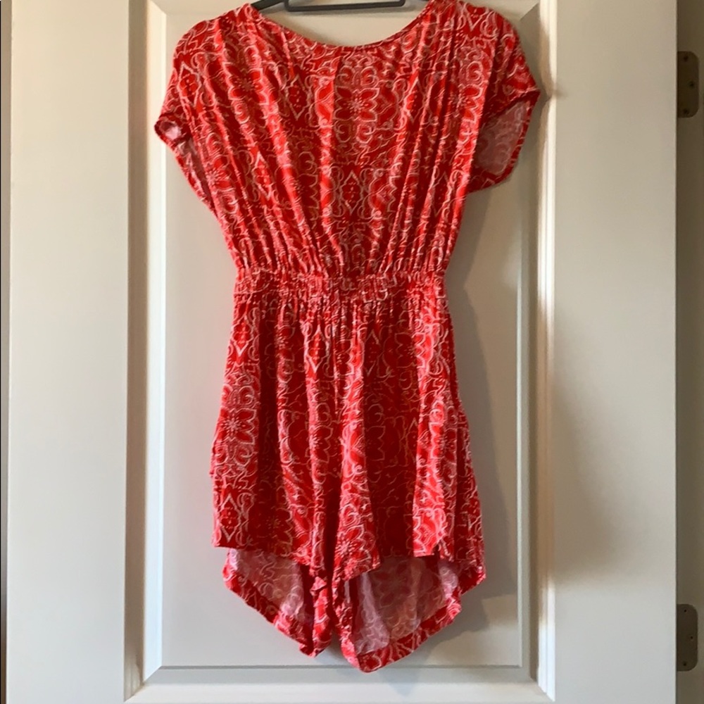 Red open back romper
